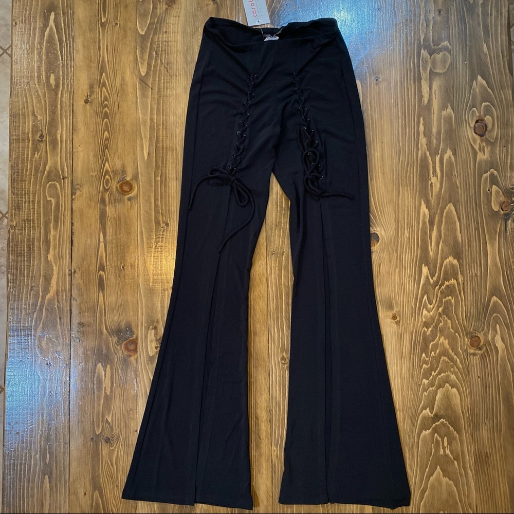Black Lace-Up Boot Cut Pants